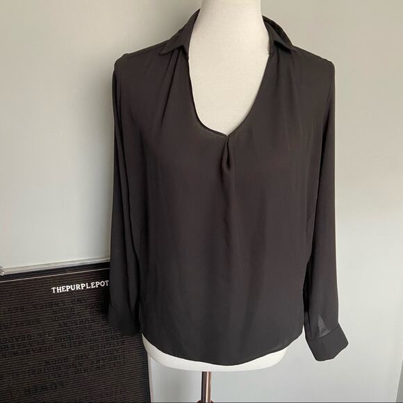 Topshop Black Collared Flowy Blouse size 4 - Picture 1 of 8